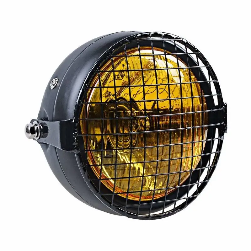 

Universal Motorcycle Amber 6 1/2" Headlight + Headlamp Cover Mesh Grill Cafe Racer Bobber