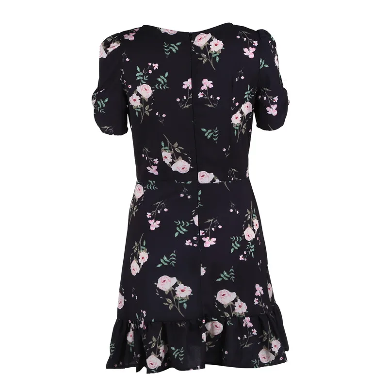 Women Mini Boho Floral Dress Summer Beach Short Sleeve V Neck Evening Party Bohemian Beach Dress 2019 Summer Style Short Dresses