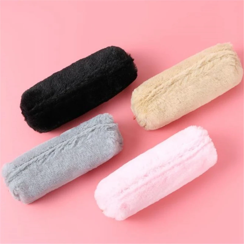 Solid Color Plush Pencil Case School Pencil Cases Bag Stationery Pencilcase Kawaii Pencil Case For Girls School Supplies Tools