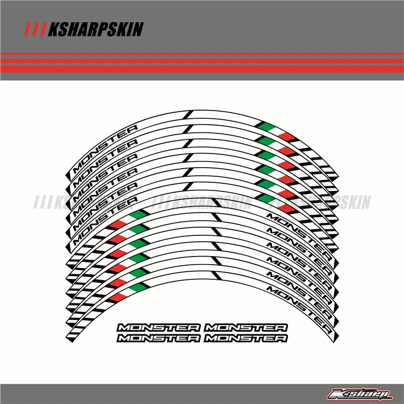 12 X толстый край внешний обод наклейки в полоску колесные наклейки подходят все DUCATI MONSTER 695 696 796 1100 1100S 797 821 795 - Цвет: K-LQT-DUC-MON-02