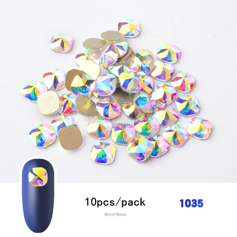 10 шт, блестящие цветные 3D Стразы для дизайна ногтей, плоские с оборота стеклянные драгоценные камни, ювелирные изделия, 30 стилей, аксессуары для дизайна маникюра - Цвет: 1035