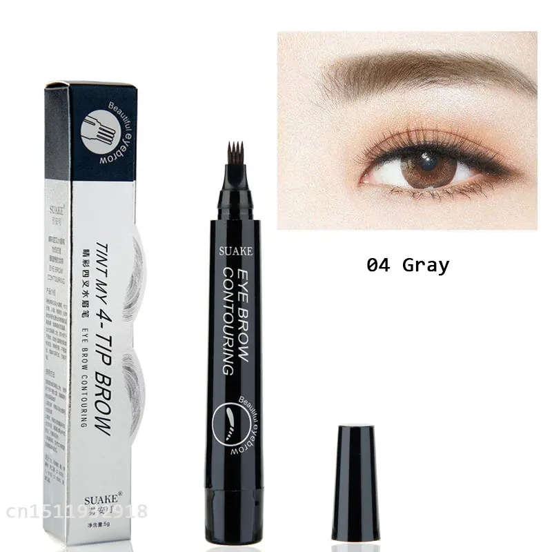 4 Head Fine Sketch Eyebrow Pen Makeup Tools Waterproof Microblading Eyebrow Tattoo Pen Fork Tip Eyebrow Pencils Tint Enhancer - Цвет: Сливовый