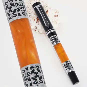 

BOOKWORM AMBER CELLULOID FLOWER MEDIUM NIB FOUNTAIN PEN METAL BUSINESS OFFICE BEST GIFT FREE SHIPPING