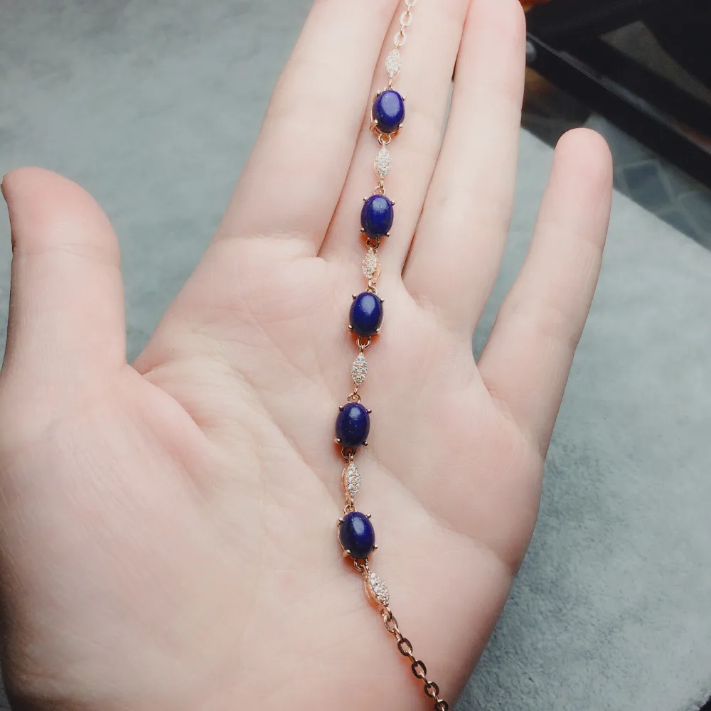 

Fine Jewelry Real 925 Sterling Silver S925 100% Natural no white Blue Lapis Gemstone Bracelets for women Fine Bracelet