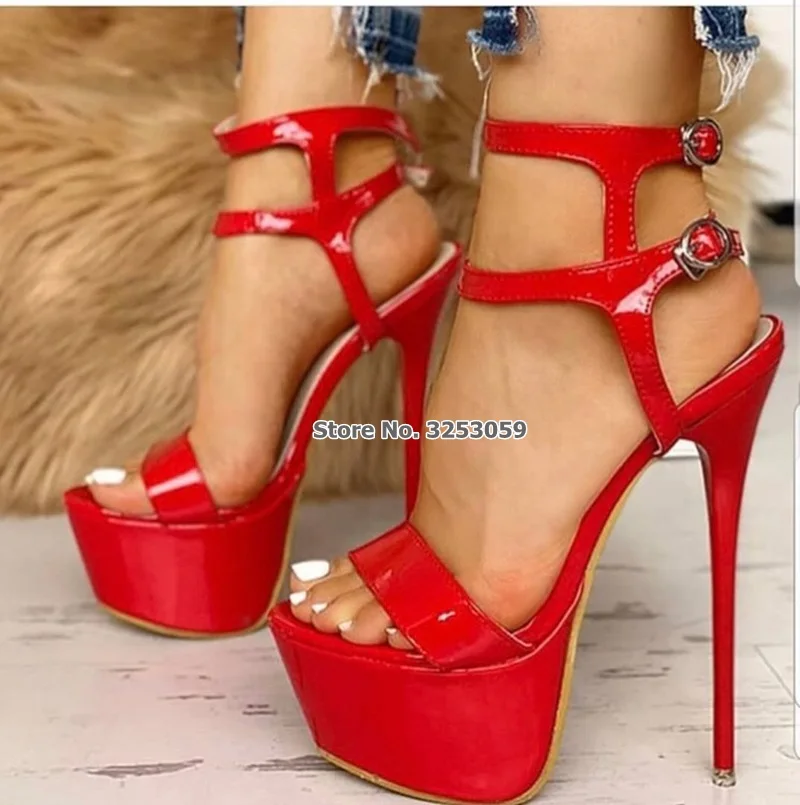 red patent strappy heels