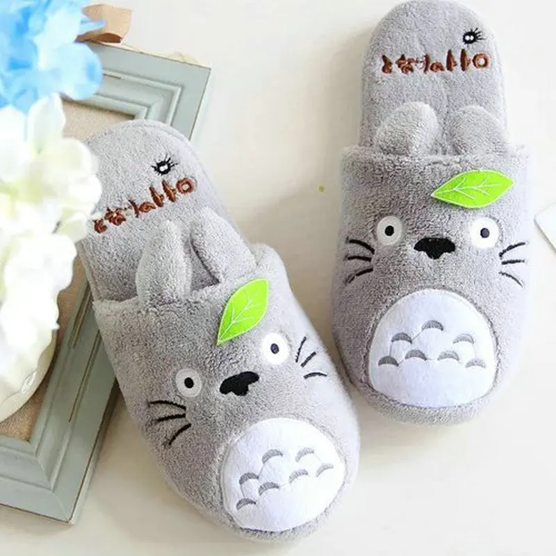 Totoro/женские нескользящие домашние тапочки с милым котиком из мультфильма; домашние тапочки для пар; Мужская обувь для спальни; Новинка года - Цвет: Серый