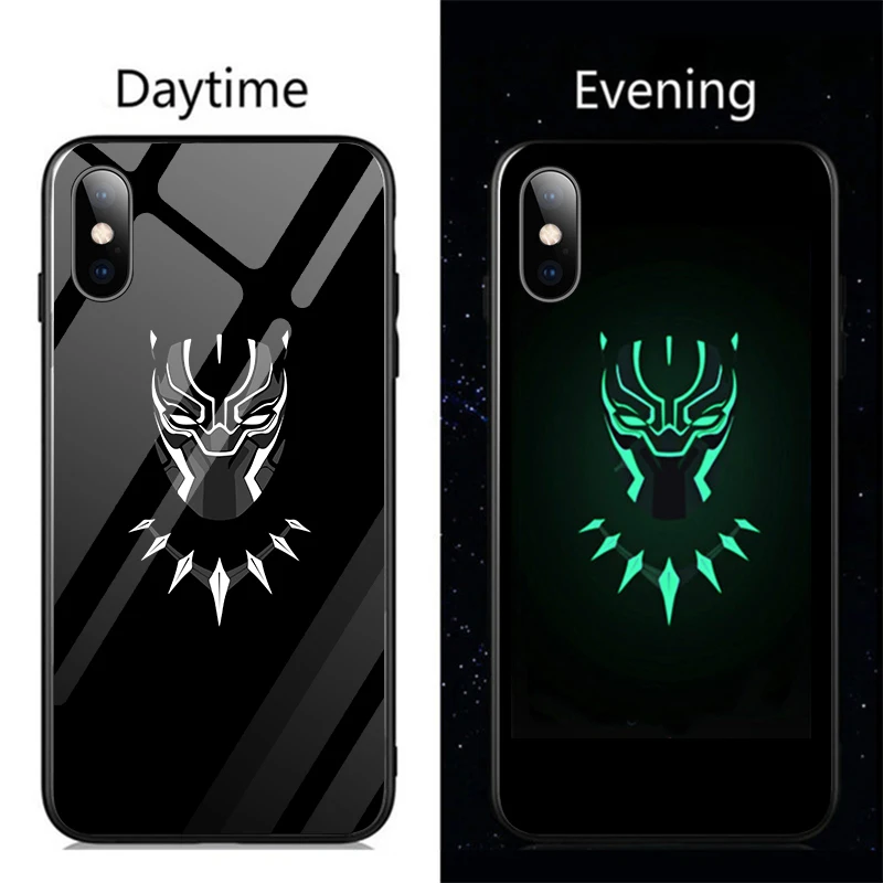 Чудо-яд Бэтмен Железный человек светящийся стеклянный чехол для телефона для iPhone 11 Pro Max XSmax XR XS X 8 7 6 s Plus чехол Капитан Америка - Цвет: Black Panther