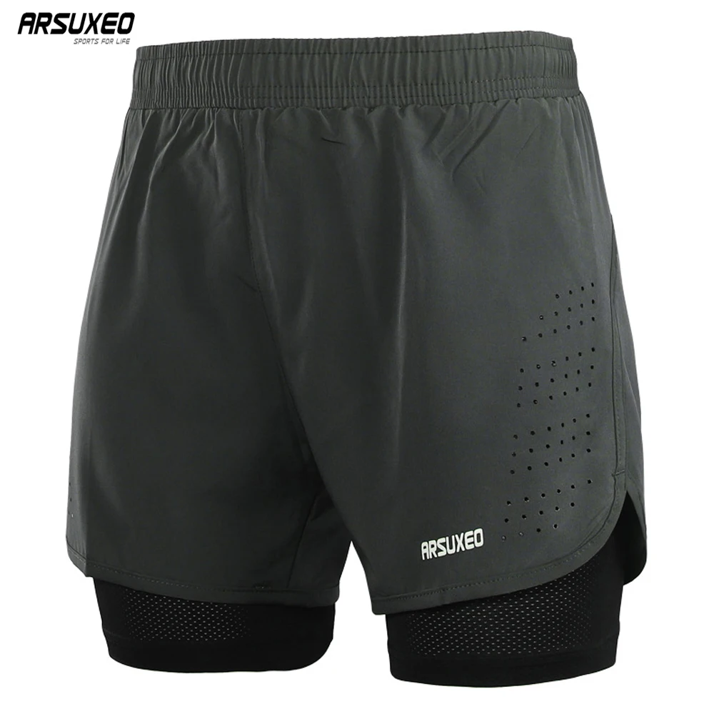 

ARSUXEO Men's Summer 2-in-1 Running Shorts Quick Dry Breathable Active Training Exercise Jogging Shorts With Longer Liner B179