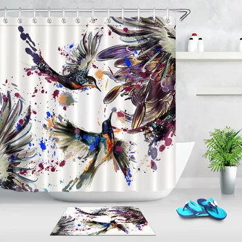 

LB Lily Flowers And Birds White Extra Long Shower Curtains Bathroom Curtain Waterproof Polyester Fabric For Art Bathtub Decor