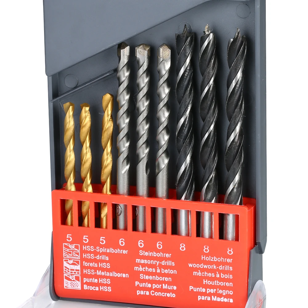9PCS Multi purpose Wood Drill Bits Masonry Drill Bit Carbon Steel Wood