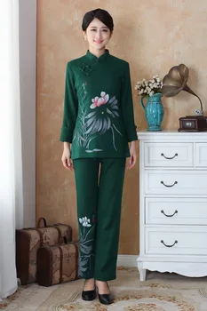 

Fashion Dark green Women's clothing Linen Long Sleeve jacket pants suits set Size M L XL XXL XXXL 4XL 2508-2