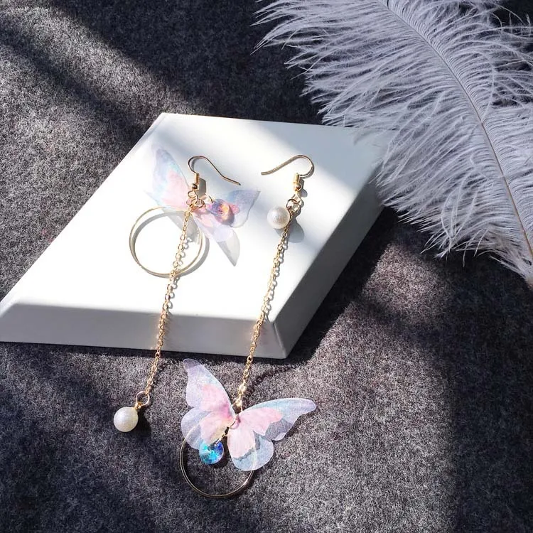 

Korean Bohe Asymmetric Butterfly Imitation Pearl Earrings Fashion Round Flower Brincos Long Statement Wings Earring Jewelry E824