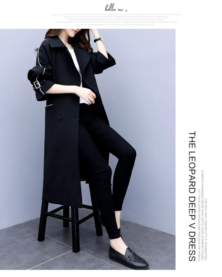 Trench Coat for Women Streetwear Double Breasted Turn-down Collar Spring/Autumn Coat Women's Overcoat with Pocket