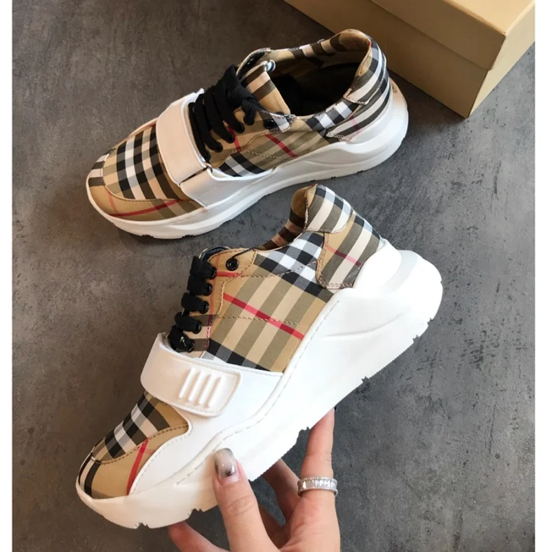 

Women Platform Casaul Shoes Luxury Brand Gingham Top Quality Sneakers Woman's Real Leather Round Toe Hook Loop Loafers Fashion