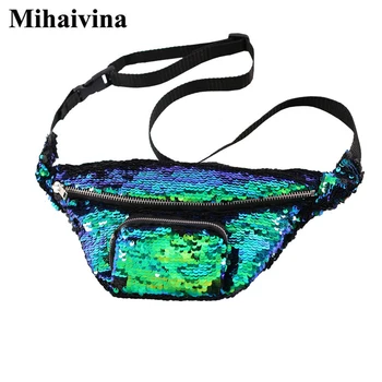 

Mihaivina Fashion Women Waist Pack Fanny Pack Bum Chest Bag Money Handbag Travel Shoulder Bag Double Color Sequins Belt Bags