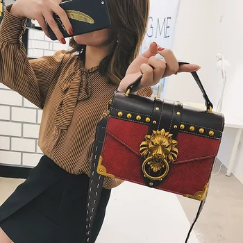 

Women's Handbags Female Small Bag 2018 New Rivet Cross Body Bag Fashion Trend Personality Lock Buckle Shoulder Messenger Bag
