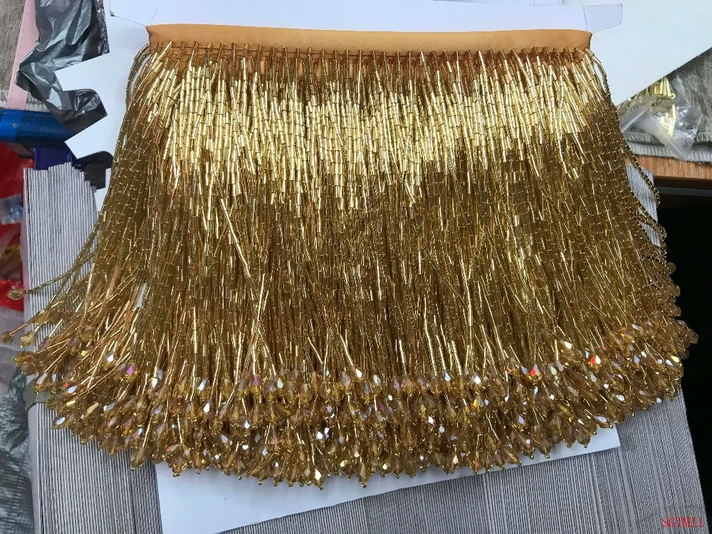 red Handmade 15cm wide beaded fringe trimming,5yard, about 270 beads threads/yard SGTM11