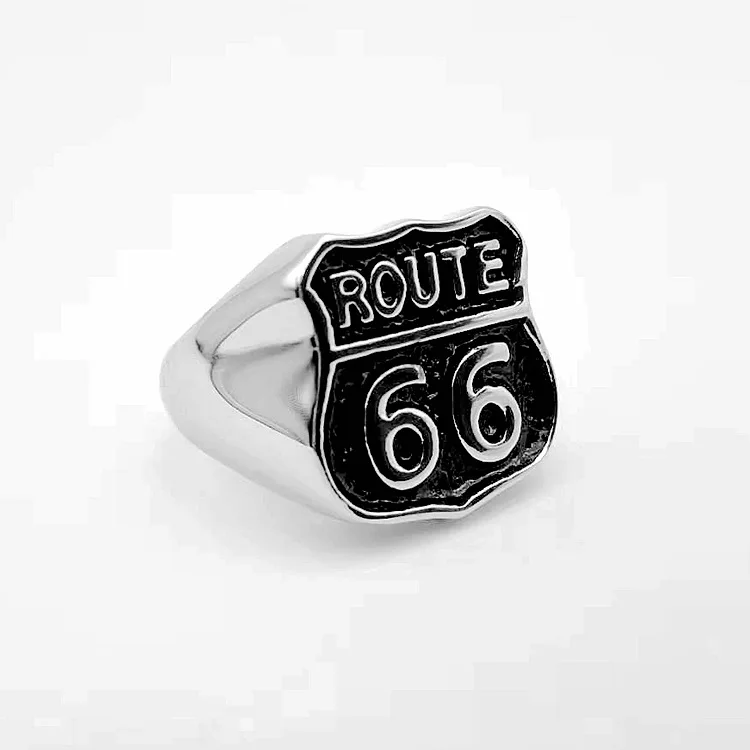 

new Male Ring Fashion Creative 316L Stainless Steel 66 Route Road Finger Ring Motor Biker Men's Jewelry US Size 7-14