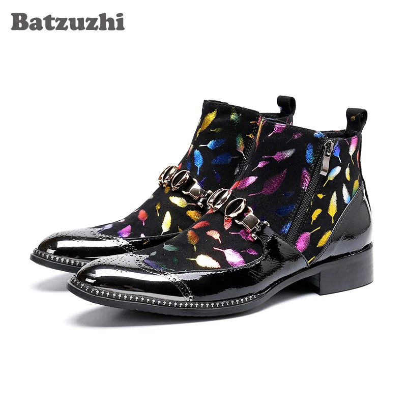 Multi Cuir Parti Type Italien Fer Couleur Bottes Doux Bottines Botas Hommes Hombre En Chaussures De Orteil Batzuzhi Designer Véritable UzSMLVpqG