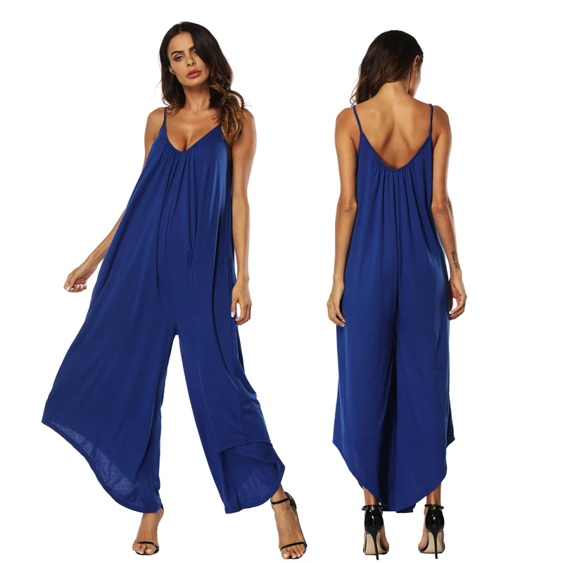 PGSD New female spring summer Fashion street sexy V collar Suspender Backless Simple pure color wide-leg Women Jumpsuits XXXL