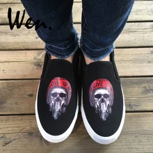 Вэнь черная обувь дизайн Ужас Череп Зомби голова красный шлем никогда не сдается Мужские Женские подарки парусиновые слипоны кроссовки