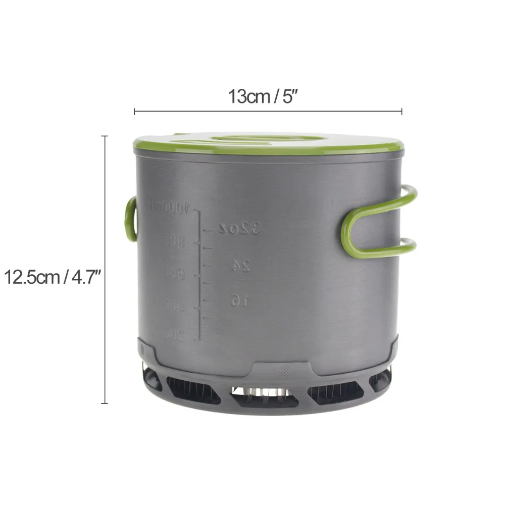 Al aire libre 1200 ml recogida de calor olla portátil Camping Picnic Cookware Pot Bowl Pan mango plegable bolsa de malla
