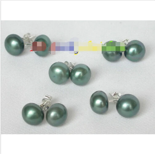 

hot sell new - wholesale 5piece 10mm green pearls Earrings 925ss Stud j8393 Noble style Natural Fine jewe fast SHIPPING