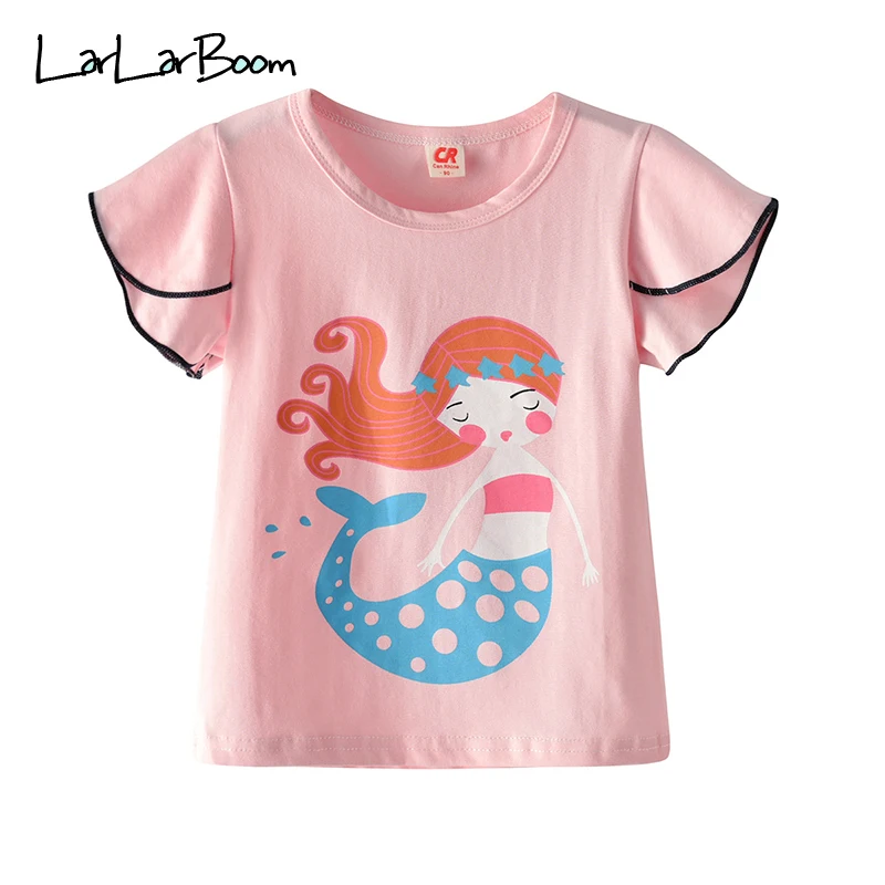 

LarLarBoom Girls T-shirt 2019 Summer Short Sleeve Kids Top Tees Cute Cartoon Mermaid Pattern Children's Clothing Girl T-shirts