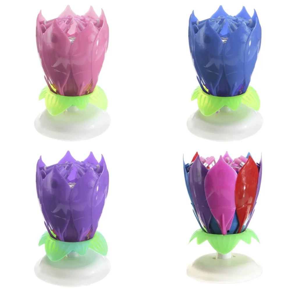 Birthday Candle Romantic 14 Musical Spinning Lotus Flower Rotating