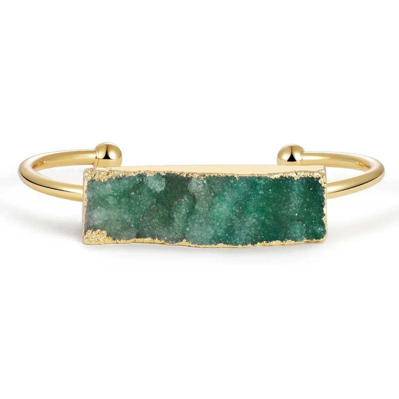 Hesiod Green Natural Crystal Rectangular Irregular Stone Beads Bracelet Open Bangle for Women Men Unisex | Украшения и аксессуары