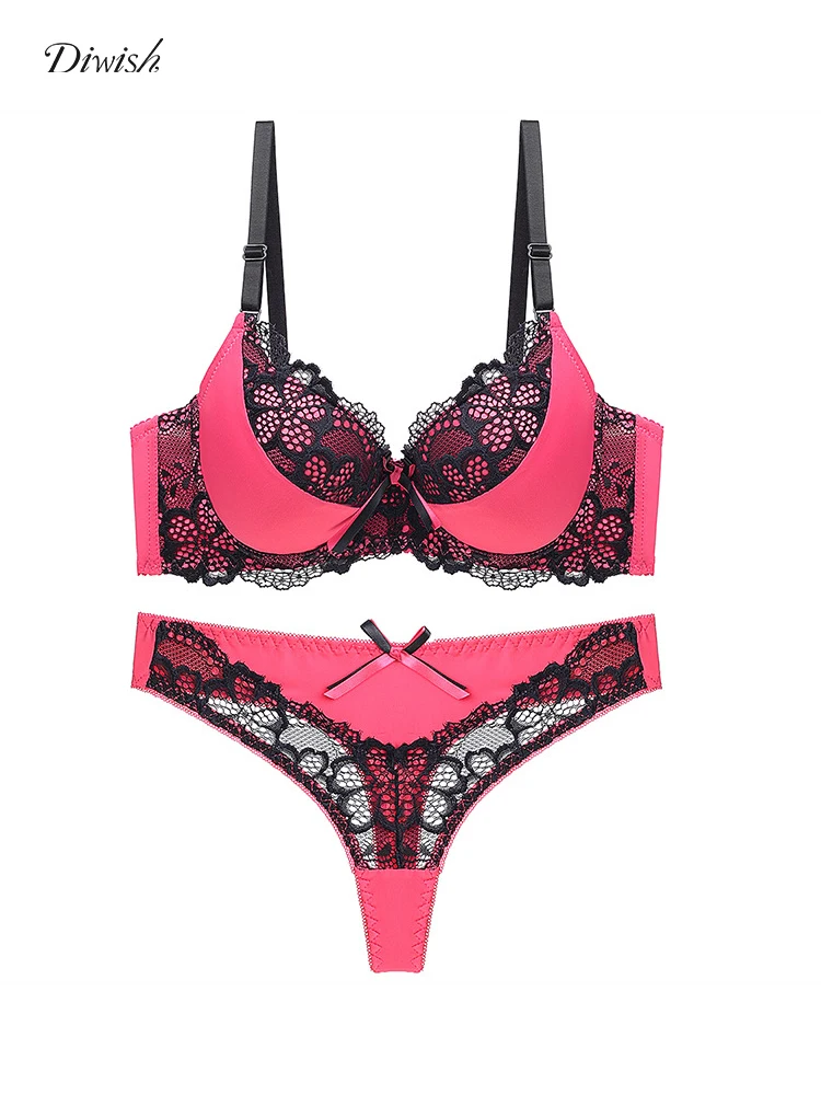 

Diwish 2019 New Lace Lingerie Push Up Women Bra Set with Brief Sexy Bra Set Adjustable Deep V Underwear Sets B C Cup 6 Colors