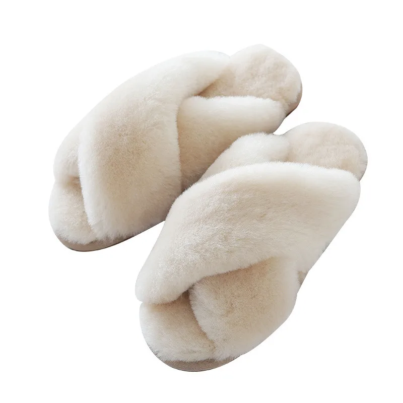 Real Wool 2022 Natural Sheepskin Home Slipper Winter Women Indoor Slippers Fur Slippers Wool Flip Flops Slipper Lady Home Shoes 