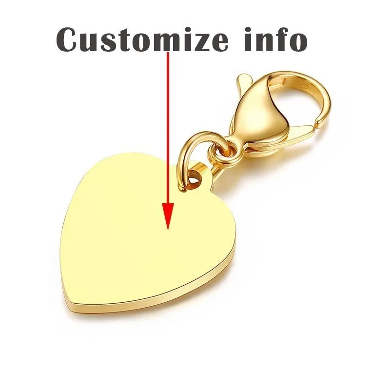 Customize Gold Vnox, настраиваемый простой брелок в форме сердца, антиаллергенный брелок из нержавеющей стали с застежкой-лобстером - Цвет: Customize Gold