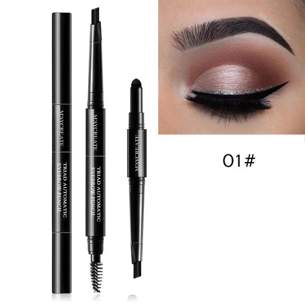3 in 1 Eye Brows Set for Women Waterproof Brow Pencil+ Powder+ Brush Pigment Black Brown Eyebrow Kit Makeup Cosmetic Tools - Цвет: black