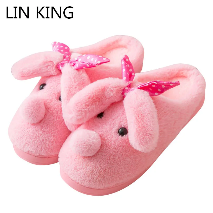 

LIN KING lovely Cartoon Women Indoor Slippers Ladies Winter Home Shoes Slip On Lazy Warm Cotton Bedroon Shoes Zapatos De Mujer