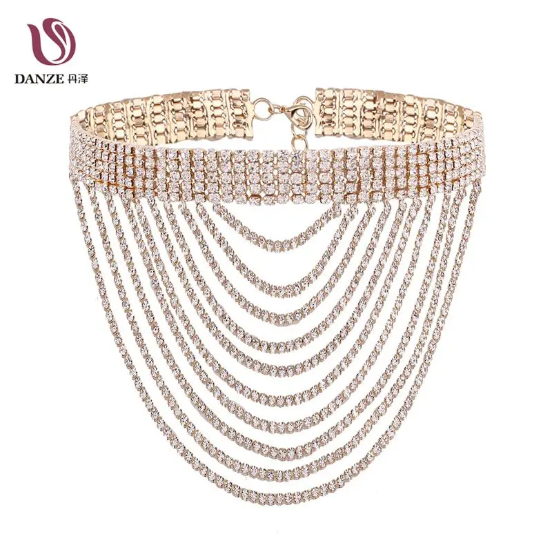 

DANZE Luxury Multilayer Full Crystal Chain Choker Necklace Women Colar Gargantilha Bijuteria Feminina Statement Collier Jewelry