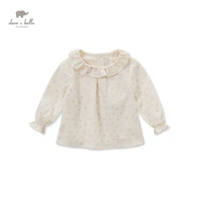 DB4097 dave bella autumn fall baby girls floral t shirt baby princess peter pan collar T-shirt baby cotton blouse girl tops