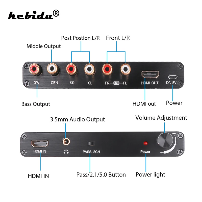 

kebidu Support 4K 3D 5.1CH HDMI Audio Extractor Decode Coaxial to RCA AC3/DST to 5.1 Amplifier Analog Converter For PS4