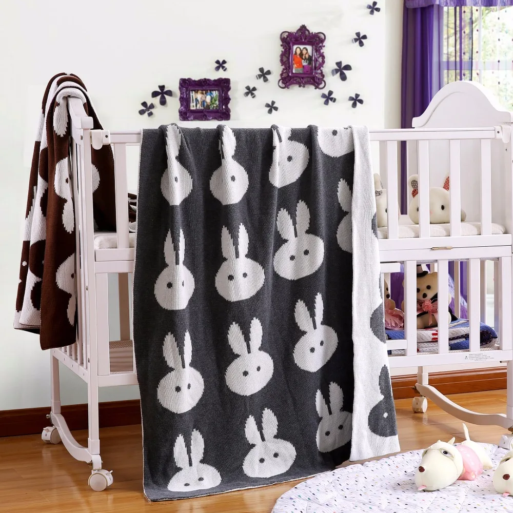 

Knit Crochet Stroller Blankets Rabbit Pattern Baby Cotton Swaddle Bedding Double Side Kids Soft Luxurious Carseat Cover