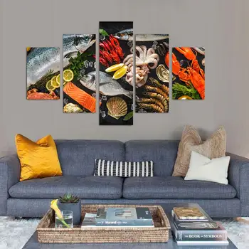 

5 Panel HD Prints Well Art Chef Material Loves Framed Canvas Living Room Decor Shipped 24 Hour