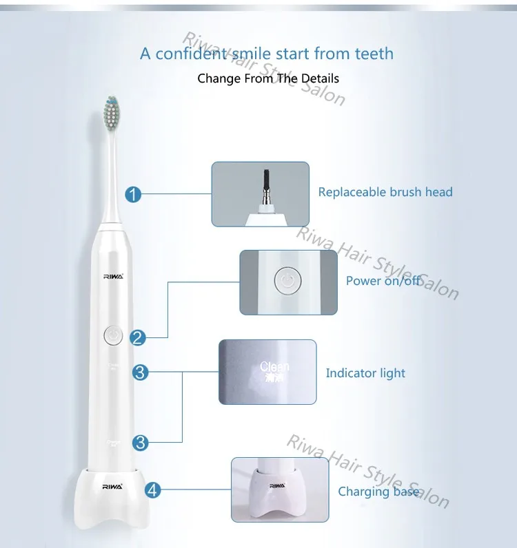 RIWA подзаряжаемая ультразвуковая зубная щетка электрическая зубная щетка с двумя сменными мягкими щеточными головками 220 В 50 Гц