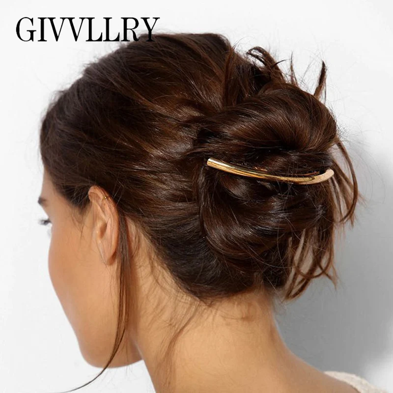 

GIVVLLRY Geometric Arc Long Hair Clip Jewelry Minimalist Metal Style Gold Silver Color Bridal Hair Pins Accessories for Women