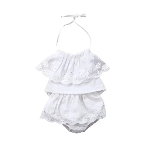 

Solid Casual Brief Newborn Baby Girls Lace Sleeveless Top Shorts Skirts Outfits Set Clothes Summer Casual