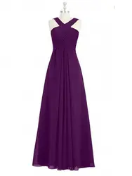 Простые Дешевые линия Фиолетовый Невесты Платья с Бретельках Молния Назад Шифон Этаж длина Свадебное Платье
