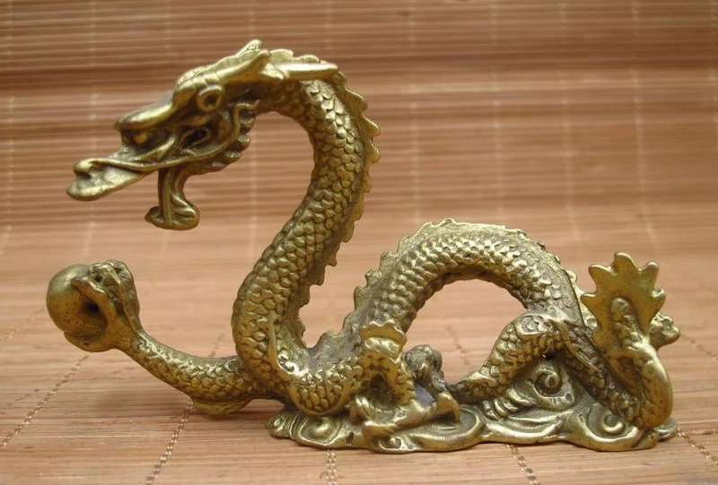 

Chinese Feng Shui Brass Twelve Zodiac Flying Dragon Play Ball Statue