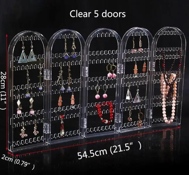 Органайзер для ювелирных изделий, пластиковые двери для хранения серег, дизайн, хороший держатель для ювелирных изделий, акриловая стойка для ювелирных изделий, подставка для сережек - Цвет: Clear 5 doors