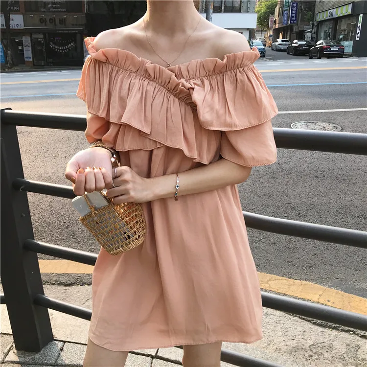 

Summer Fashion Ins Harajuku Mini Sexy Slash Neck Short Sleeve Korean Version of the 2019 New Slim Student Dress Women's Clothing