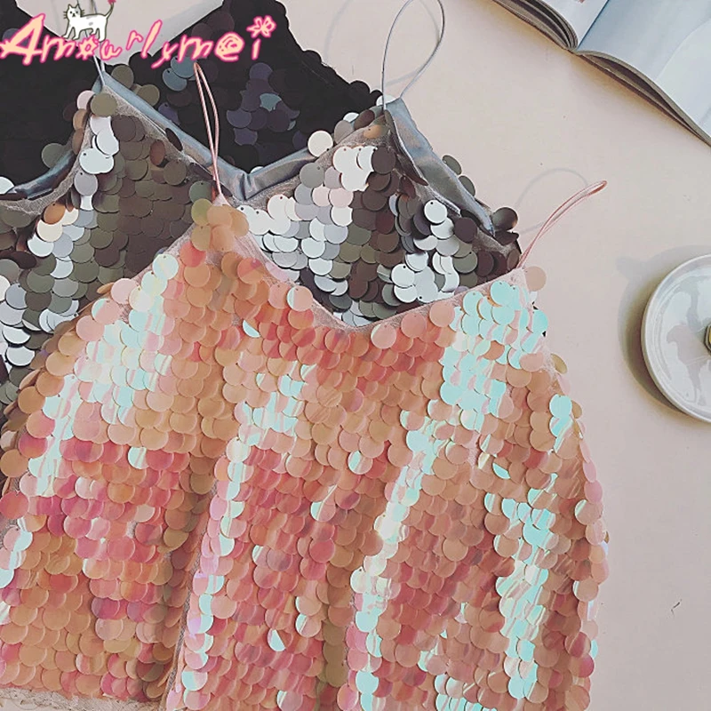 Sequin Cami сексуальный укороченный топ, летний женский топ на бретельках, тонкий топ с открытой спиной, Обрезанные Топы