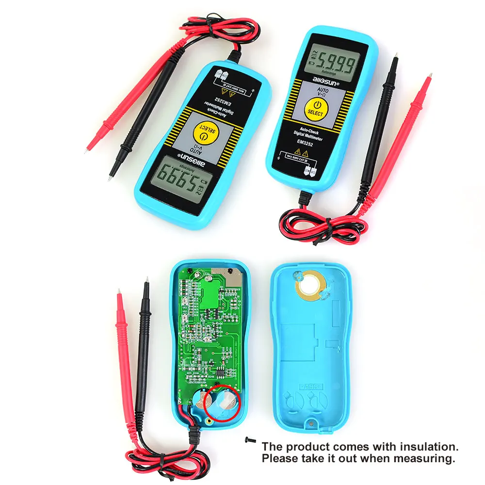 ALL SUN EM3252 Auto Ranging Pocket Multimeter Digital Voltmeter Resistance Frequency Capacitance Continuity 7-Modes Tester