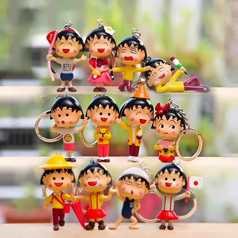 

PVC Anime Cartoon 12 Styles Happy Year Chibi Maruko Chan Action Figure Pendant Keychain Sakura Momoko Model Toy Kids Gift